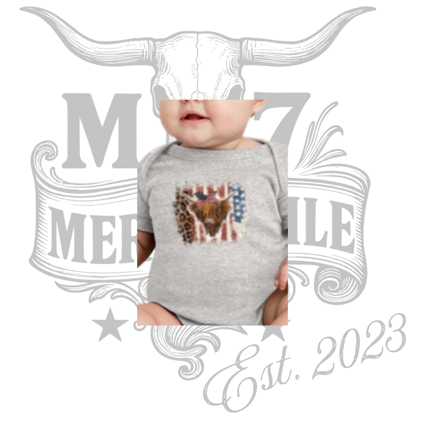*PREORDER* Baby Girl Patriotic Highlander Leopard print onesie