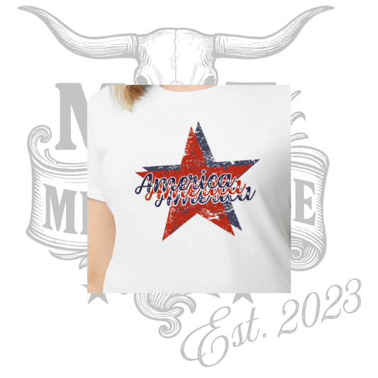 *PREORDER* Womens America Distressed Star Tee