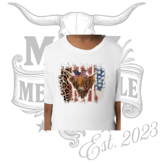 *Preorder* Girls Leopard Highlander Patriotic Tee