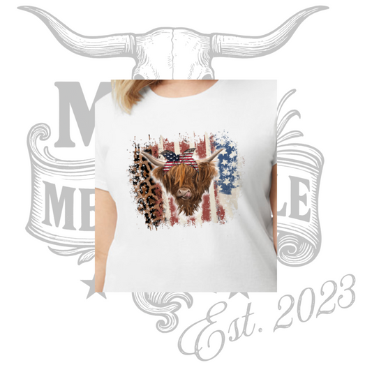 *Preorder* Womens Leopard Highlander Patriotic Tee